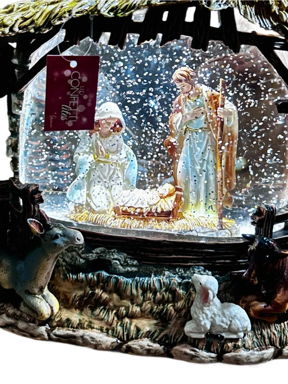 Roman ~ Holy Family & Animals W/ Stable ~ Lighted Swirl Water Lantern ~ New